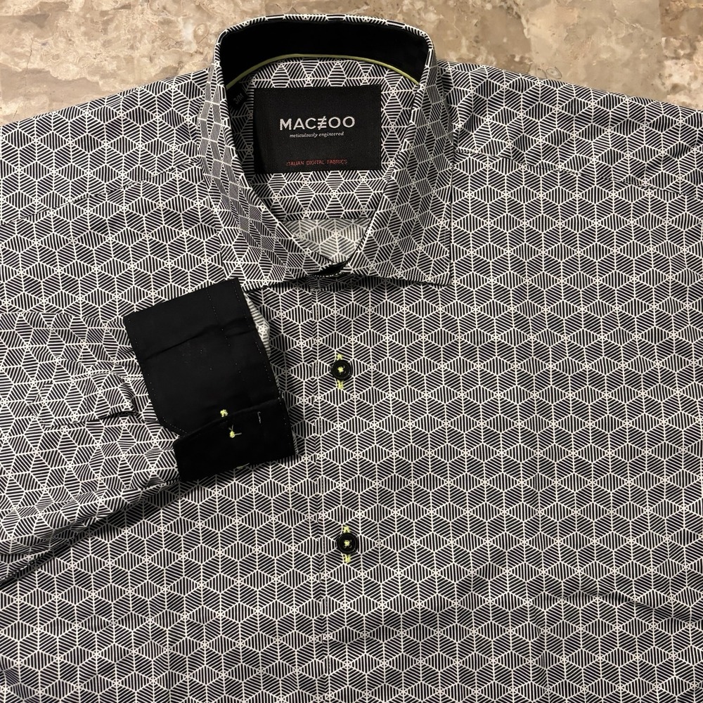 Maceoo Shirt Mens Medium 3 Black Fibonacci Octagone Long Sleeve Button Flip Cuff